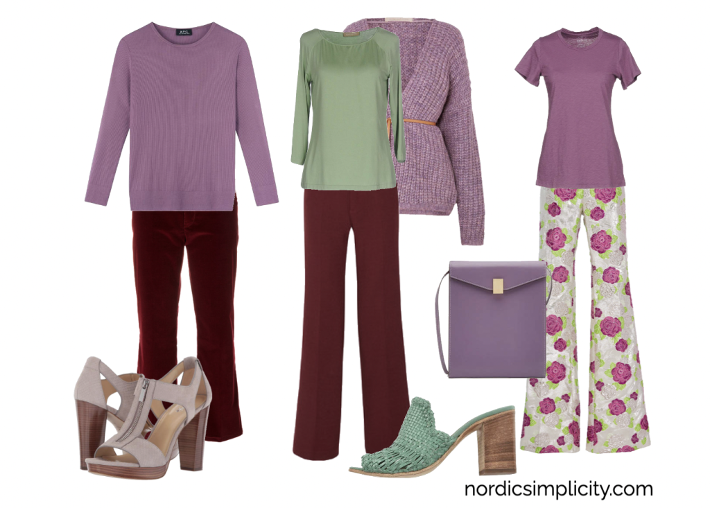 Mauve and green wardrobe for Soft Summer